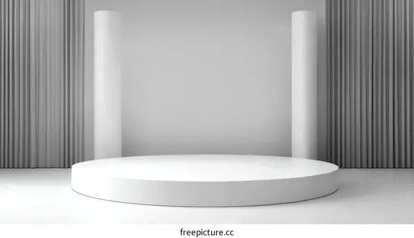 White Round Stage with Gray Curtains