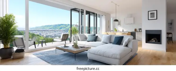 Modern Stylish Apartment Living Room with Panoramic Views