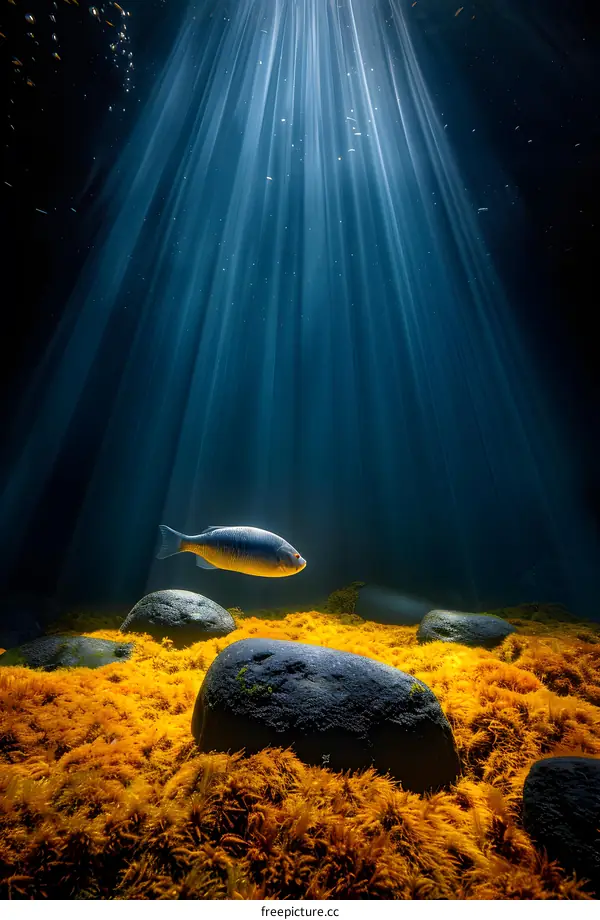 Sunbeam Underwater with Fish and Algae