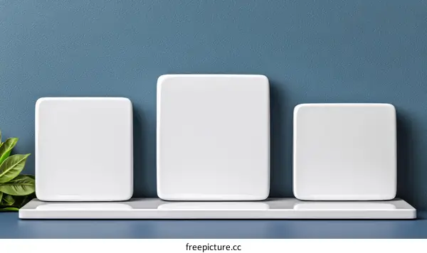 Blank White Square Display Holders on Shelf