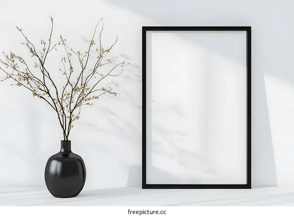 Minimalist Interior Design with a Black Vase and a Blank Canvas
