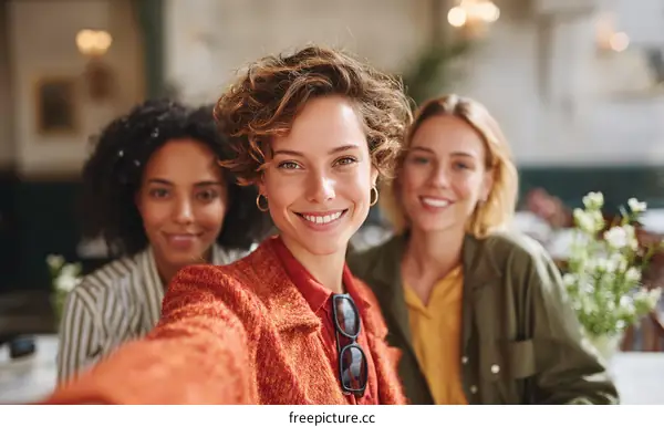 Three Diverse Women Enjoying a Cafe Moment