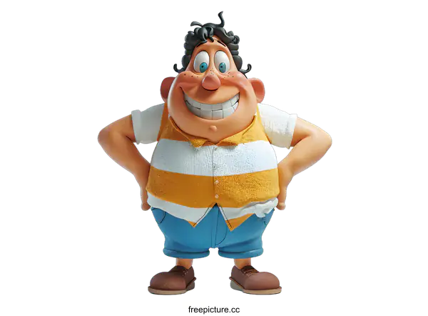 [Transparent Background PNG]Smiling Cartoon Man with Hands on Hips