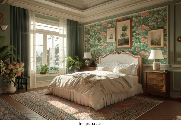 Elegant Vintage Bedroom Interior Design Illustration