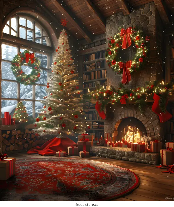 Christmas tree by the fireplace