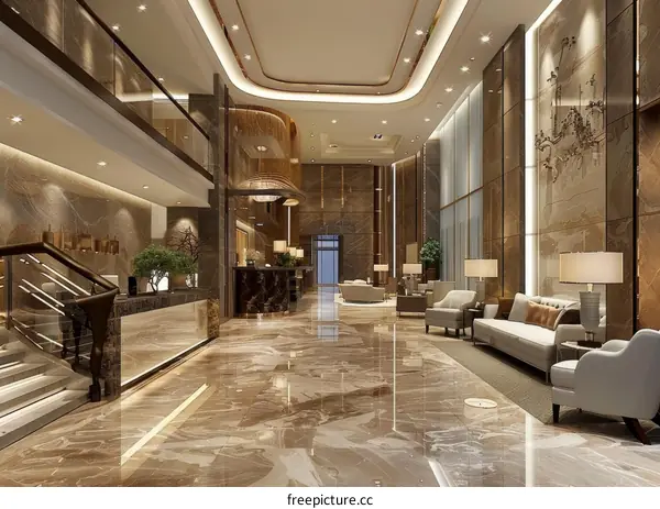 Luxury Hotel Lobby Interior Design Illustration