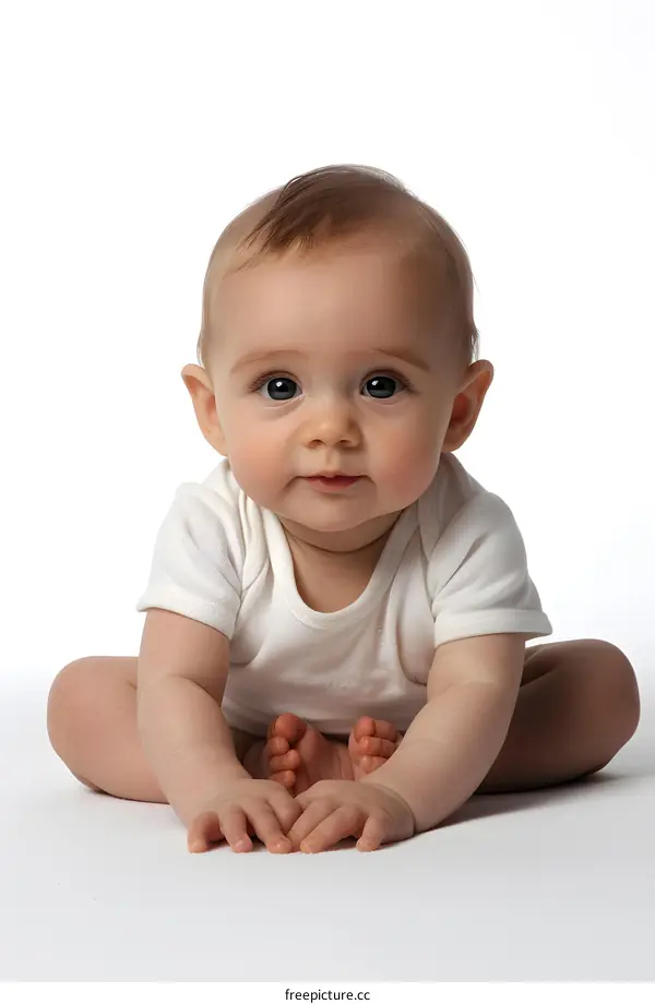 Adorable Baby Sitting on a White Background