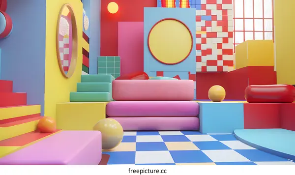Abstract Geometric Shapes Colorful Room Interior Design