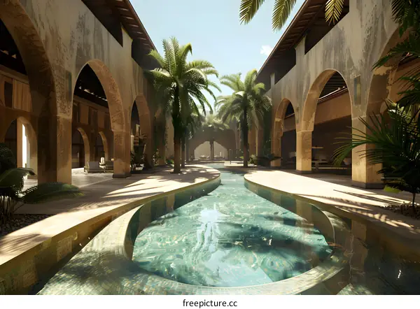 Courtyard With Palm Trees and Pool