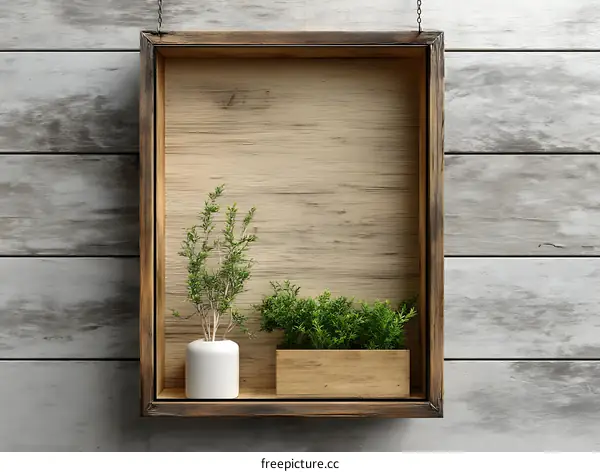 Wooden Framed Display Shelf with Greenery