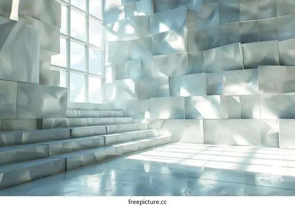 Futuristic White Room with Geometric Shapes