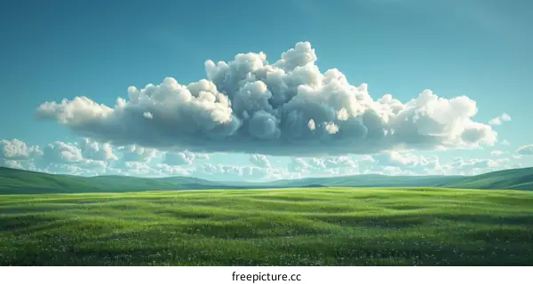 Vast Green Field Under a Majestic Cloud