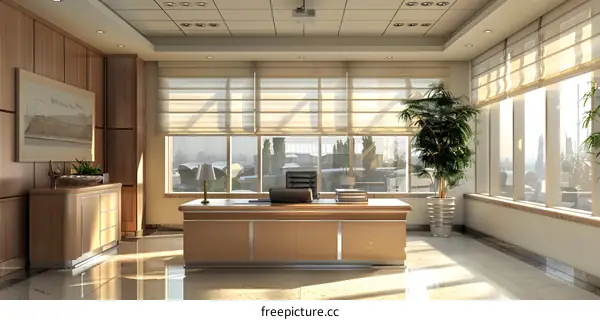 Office interior with large windows