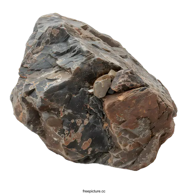 [Transparent Background PNG]Large Rough Grey and Brown Rock Isolated on White Background