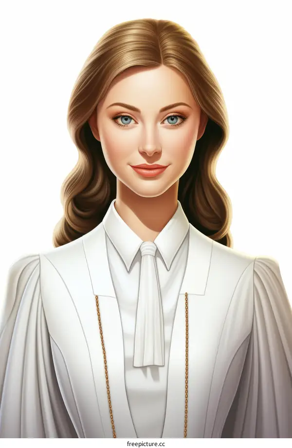 portrait of a beautiful young woman with long brown hair wearing a white shirt
