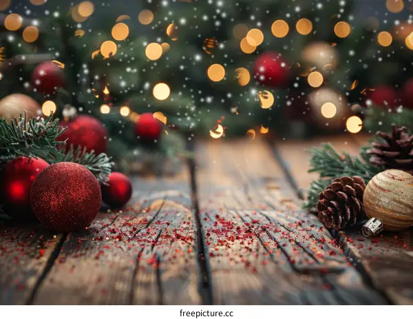 Christmas background with red and gold ornaments