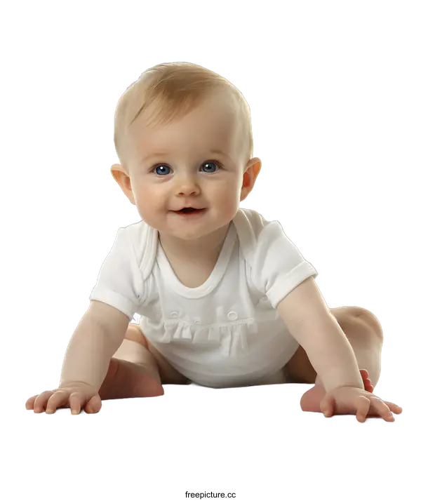 [Transparent Background PNG]A smiling baby crawling on a white background