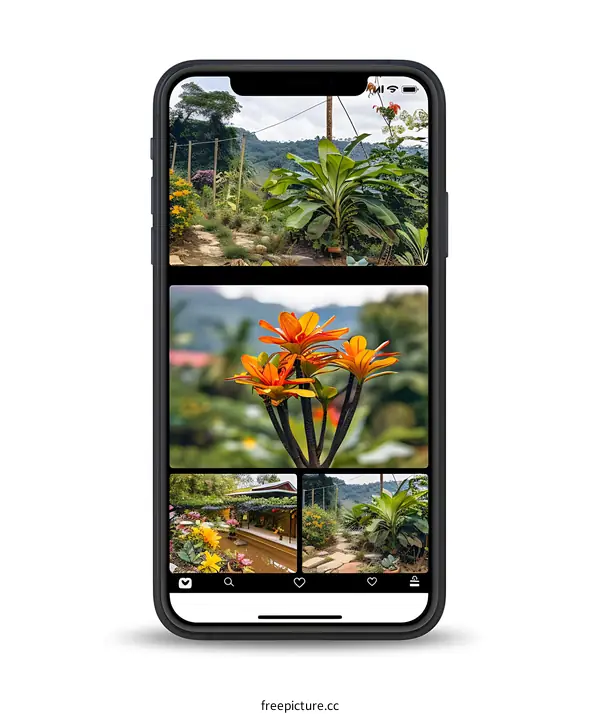 Mobile Phone Display Showing Photos of Nature
