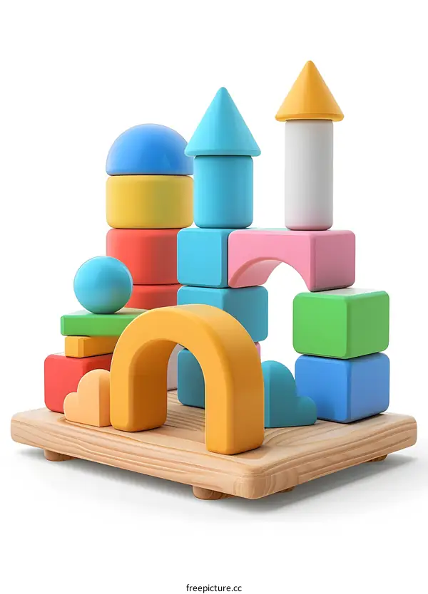 Colorful wooden building blocks on white background