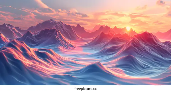 Abstract Sunset Mountain Landscape Digital Art