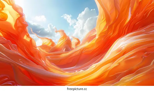 Abstract Surreal Orange Waves and Sky