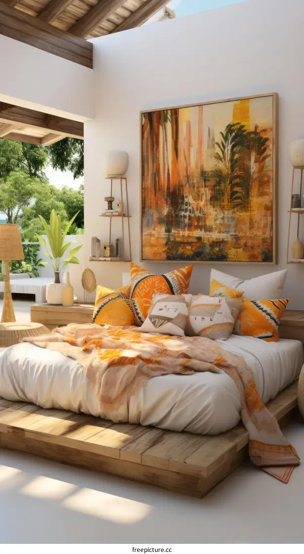 Modern Bedroom With Large Image of Forest Landscape