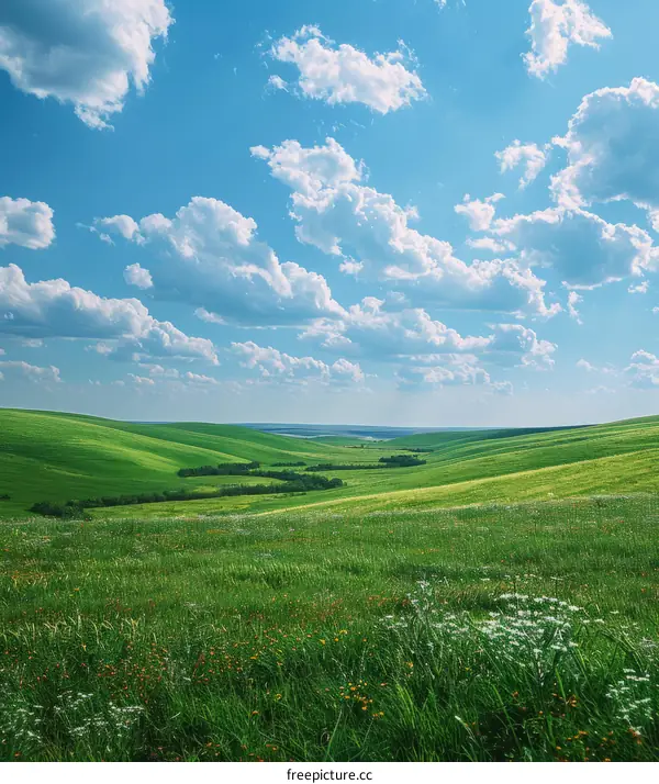 Picturesque Green Hills and White Clouds