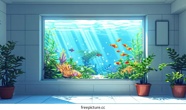 A Beautiful Underwater View of a Coral Reef Through a Window
