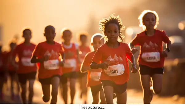 Young runners competing in a race