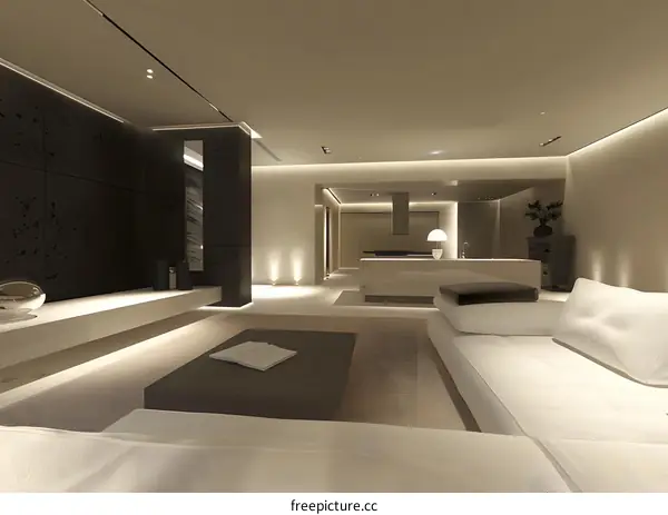 Minimalist Living Room Interior Design With White Sofa And Black Wall