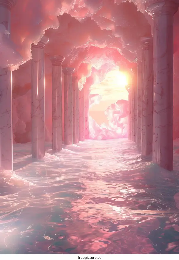 Surreal Pink Columns and Water