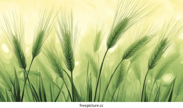 Green Wheat Illustration in Soft Light