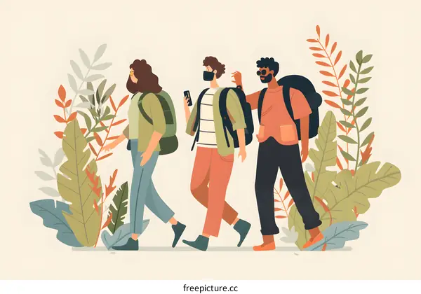 Group of Friends Hiking in Nature