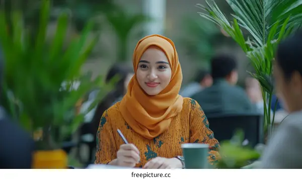Smiling Young Woman in Conversation Outdoors