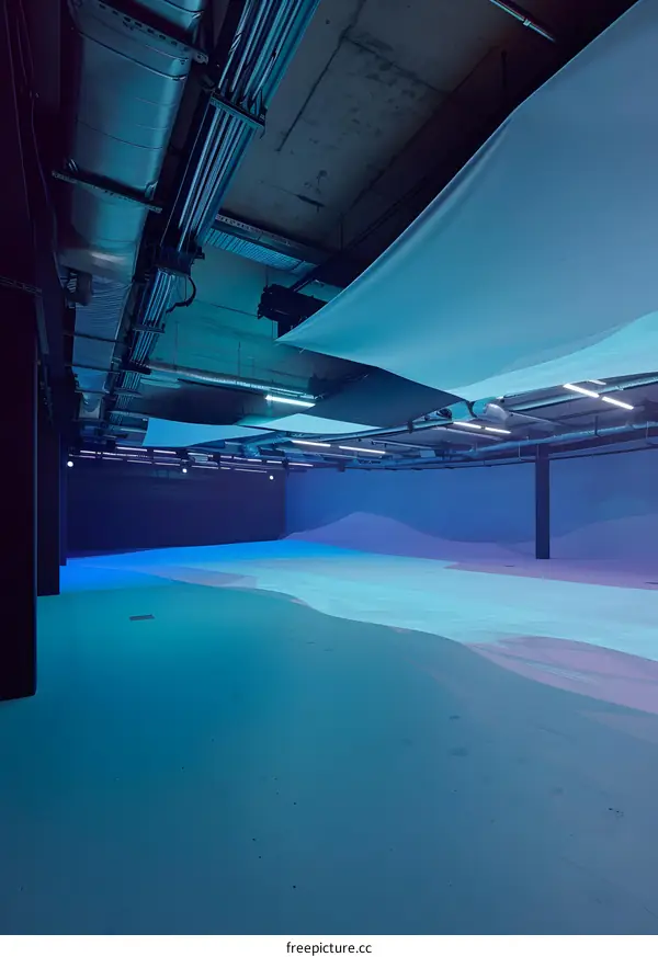 Blue and White Fabric Installation in a Large Room