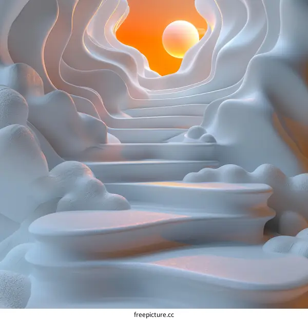 Abstract White Geometric Pathway to Sunrise
