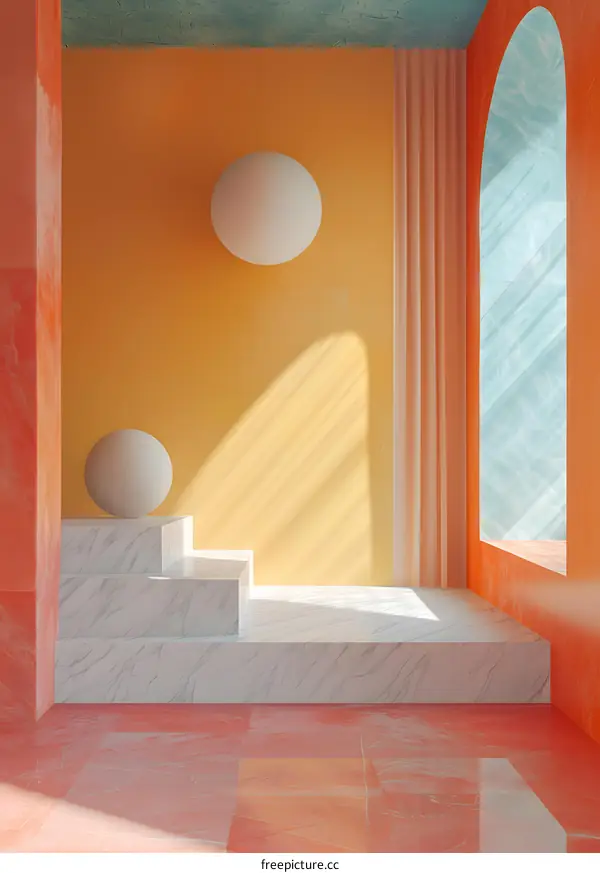 Minimalist Interior Design With White Marble Steps