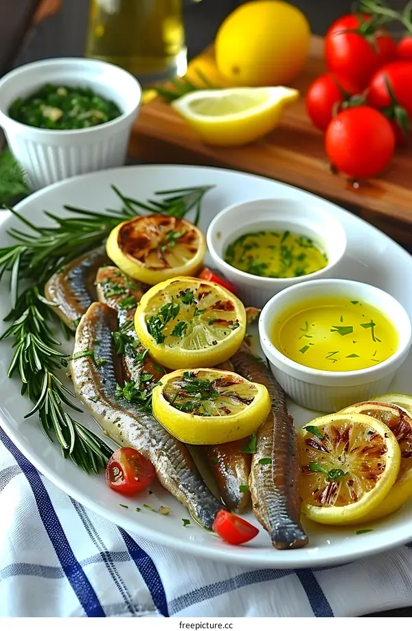 Grilled fish with lemon and rosemary
