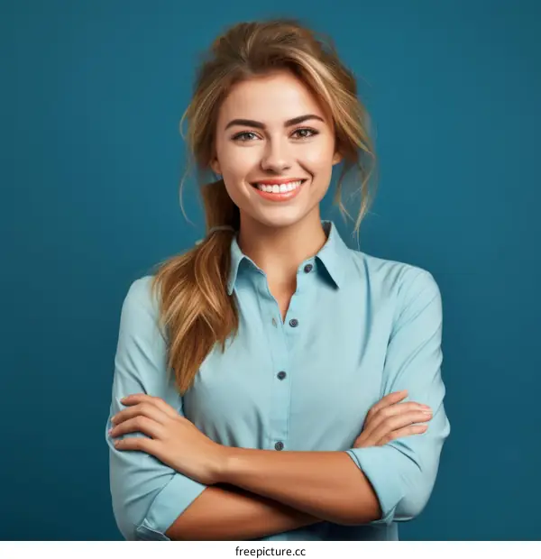 Portrait of a smiling young woman with crossed arms