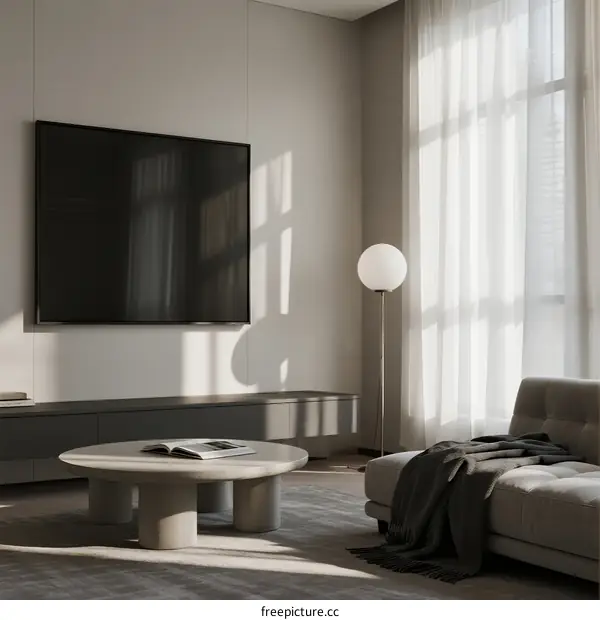 Minimalist Living Room with Large TV and Modern Sofa