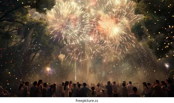 People watching fireworks in the park