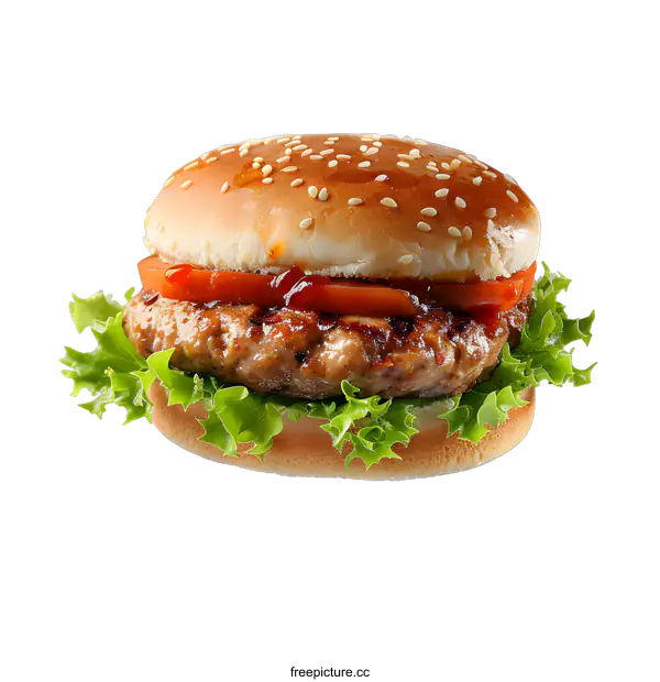 [Transparent Background PNG]hamburger with lettuce and tomato