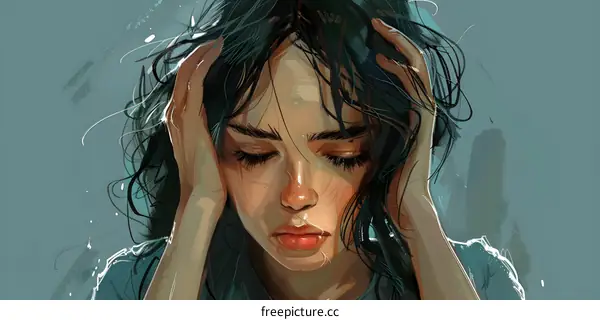 Girl with Green Hair Holding Her Head