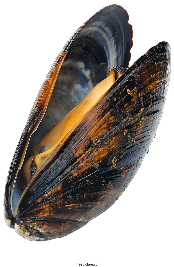 [Transparent Background PNG]A close up image of an open black mussel shell