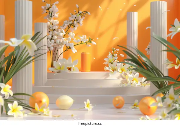Spring Floral Display with Soft Orange Accents
