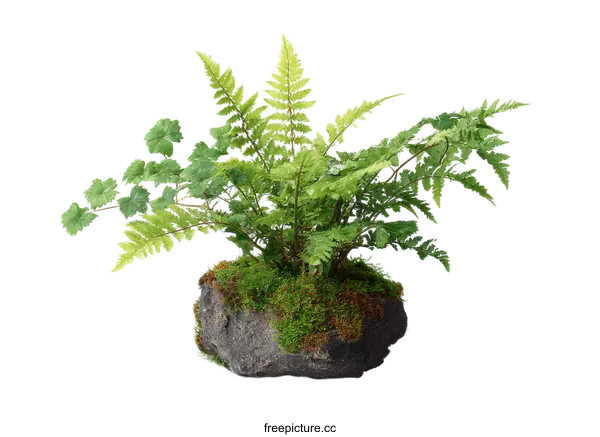 [Transparent Background PNG]Miniature Fern Garden on a Rock