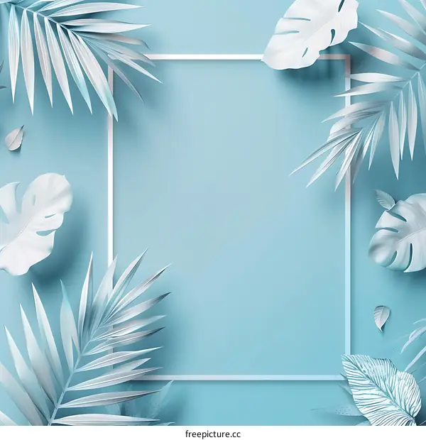 Blue Tropical Leaves Frame Background