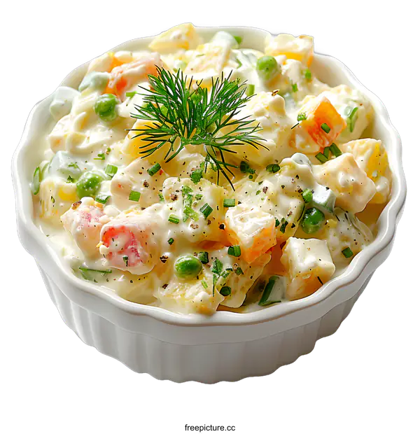 [Transparent Background PNG]Potato salad with mayonnaise and vegetables