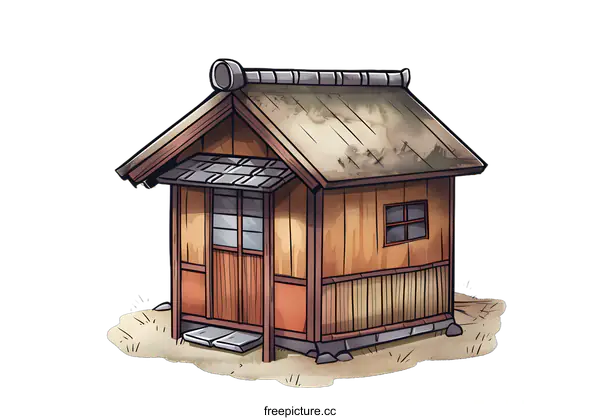 [Transparent Background PNG]Japanese Style Wooden House Illustration