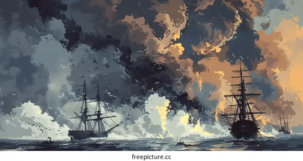 Sailboats In The Clouds At Sunset